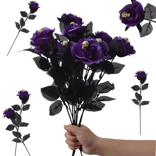 Blumenstrauß im Gothic-Stil, dunkle Rose, 10 Stück, für Halloween-Dekoration und Fotografie-Hintergründe (lila) von JGmotorfi