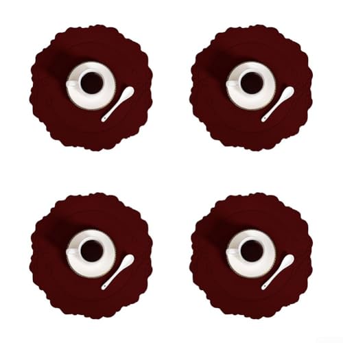 Eine Packung mit 4 Leder-Tischsets für Hitze- und Kratzfestigkeit, für Küchen, Restaurants und Hotels, um die Ästhetik des Essens zu verbessern und Tischoberflächen zu schützen (Weinrot) von JGmotorfi