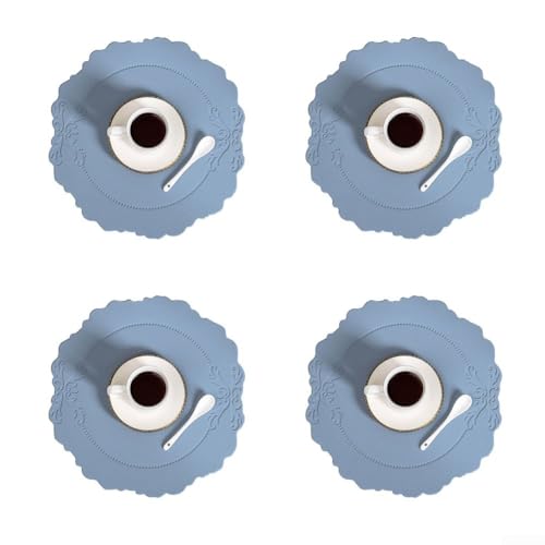 Eine Packung mit 4 Leder-Tischsets für Hitze- und Kratzfestigkeit, für Küchen, Restaurants und Hotels, um die Ästhetik des Essens zu verbessern und Tischoberflächen zu schützen (hellblau) von JGmotorfi