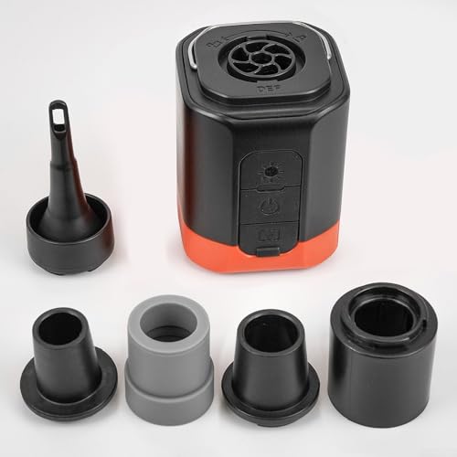 Elektrische Mini-Luftpumpe, tragbar, mit LED-Licht, USB C, wiederaufladbar, schnelles Aufblasen und Vakuum-Kompression, für Camping und Reisen (Schwarz / Orange) von JGmotorfi