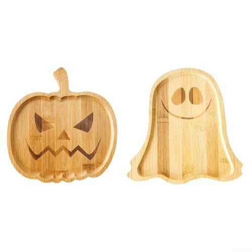 Halloween-Snack-Tablett, Holz, 2-teilig, mit Kürbis und Erscheinung für saisonale Partys von JGmotorfi