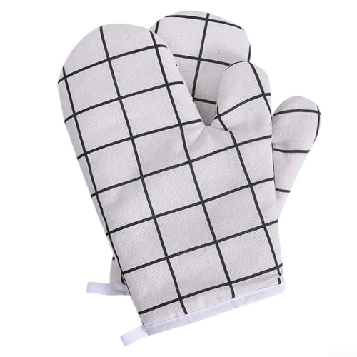 Hitzebeständige Kochhandschuhe aus Baumwollleinen für sichere Verwendung beim Backen, Kochen und Grillen (weiß) von JGmotorfi