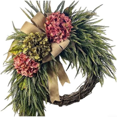 Hortensien-Blumengirlande für Bauernhaus-Wanddekoration mit rustikalem Charme, Kunststoffkonstruktion und eleganten Schleifendetails (A) von JGmotorfi