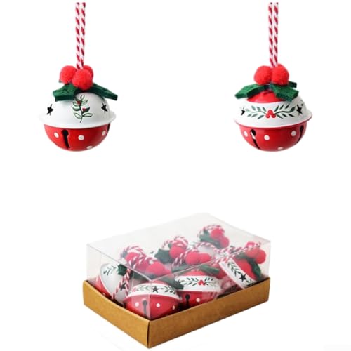 JGmotorfi Metall-Weihnachtsglocken-Ornamente mit Tannenzapfen, roten Beeren und Blattakzenten zum Aufhängen von Dekorationen, die fröhliche Klingelgeräusche erzeugen (B) von JGmotorfi