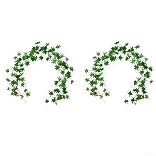 Künstliche Efeu-Ahornblatt-Girlande, 2 Stück, 175 cm, für Herbst-Thema, für Haus und Garten, geeignet zum Drapieren über Balkonen, Kaminen und Türen (grün A06189) von JGmotorfi
