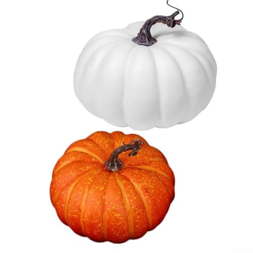 Künstliche Kürbisse, 17 cm, für Halloween und saisonale Heimdekoration, mit abnehmbarer Haut und Hartplastikschaum für lange Lebensdauer (orangefarbener Kürbis) von JGmotorfi
