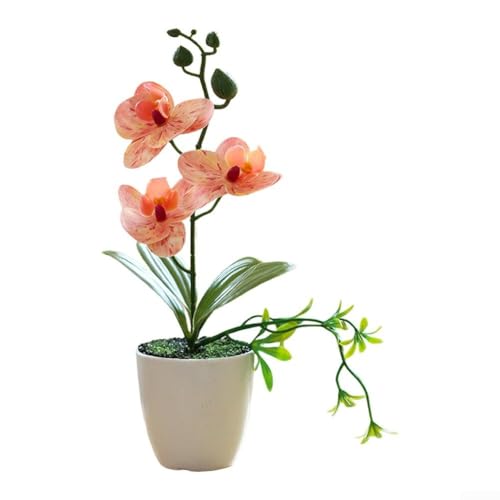 Künstliche Orchidee Pflanze mit Vase für elegante Büro- und Heimeinstellungen, realistisches Blumenarrangement, geeignet für verschiedene Raumstile (Spot Orange) von JGmotorfi