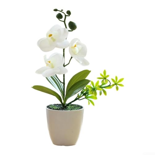 Künstliche Orchidee Pflanze mit Vase für elegante Büro- und Heimeinstellungen, realistisches Blumenarrangement, geeignet für verschiedene Raumstile (View White) von JGmotorfi