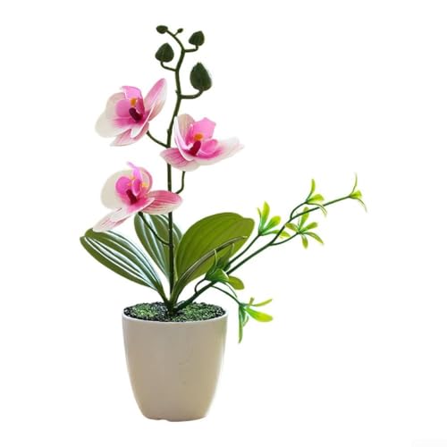 Künstliche Orchidee Pflanze mit Vase für elegante Büro- und Heimeinstellungen, realistisches Blumenarrangement, geeignet für verschiedene Raumstile (weiß lila) von JGmotorfi