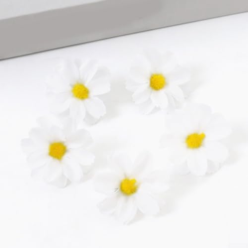 Kunstblumenköpfe aus Seide, 100 Stück, für Haar-Accessoires und Blumen-Bastelarbeiten, mit realistischem Aussehen und leichtem Design (weiß) von JGmotorfi