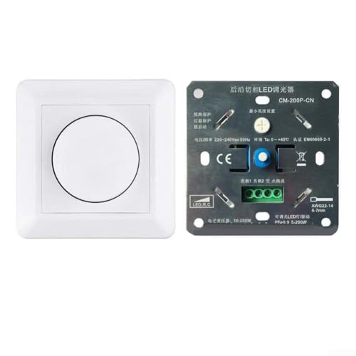 LED-Dimmschalter, Flacker-Drehsteuerung mit einstellbarer minimaler Helligkeit, geeignet für LED-Leuchten bis zu 200 W mit Standardgröße von JGmotorfi