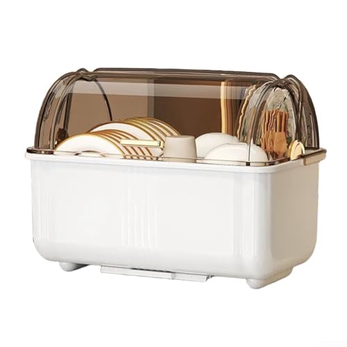 Platzsparendes Küchen-Abtropfgestell mit staubdichter Abdeckung und herausziehbarer Ablaufschale für organisierte Aufbewahrung von Tellern, Tassen und Utensilien (weiß) von JGmotorfi