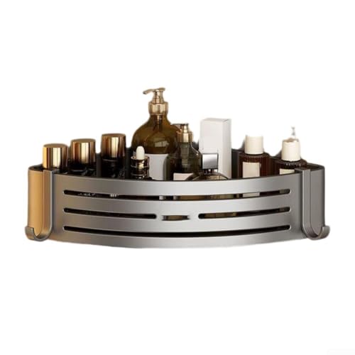 Platzsparendes dreieckiges Eckregal mit Haken und starkem Saugnapf für Badezimmer, Küche, Aufbewahrung, Organizer, passend für glatte Oberflächen, Fliesen, Glas (grau) von JGmotorfi