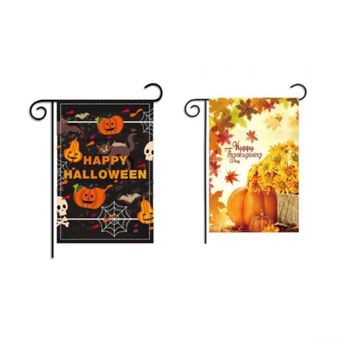 Saisonale 2 Stück doppelseitige Gartenflaggen mit Halloween und Thanksgiving Designs, aus robustem Polyester für den Außenbereich an Standard-Gartenflaggenmasten (1) von JGmotorfi