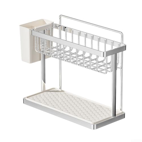 Spülbecken-Caddy für Küchenspüle mit Doppelschicht 304 Edelstahl-Konstruktion, rostbeständig, mit Abtropfgestell und Seitenfächern für Utensilien (Silber) von JGmotorfi