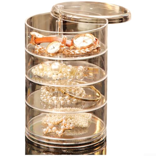 Transparente Schmuck-Aufbewahrungsbox mit mehrschichtigen Fächern und 360-Grad-Drehung für bequeme Organisation (E) von JGmotorfi