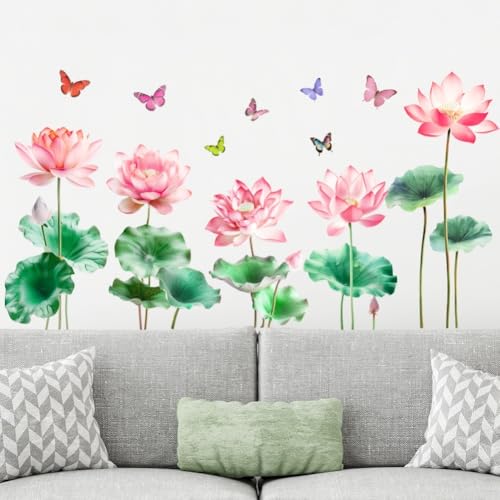Vinyl-Wandaufkleber mit Lotus- und Libellenmotiv im chinesischen Stil, geeignet für Wand-, Fenster- und Spiegeldekoration in verschiedenen Räumen und Büros (A) von JGmotorfi