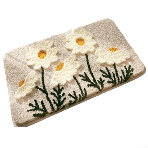 Weiche Mikrofaser-Badematte mit floralem Design, mit saugfähigem Material und rutschfester TPR-Rückseite für sichere Platzierung im Badezimmer und nassen Bereichen (a) von JGmotorfi