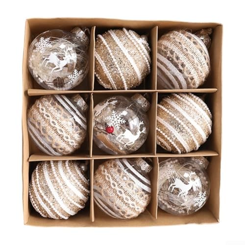 Weihnachtskugel-Ornamente, 6 oder 9 Stück, 80 mm, Kunststoffkugeln mit Haken, für Weihnachtsbaum- und Veranstaltungsdekoration (Original B 8 cm9) von JGmotorfi