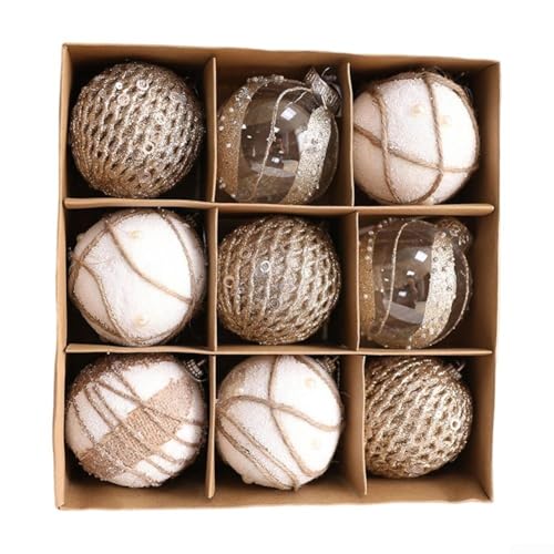 Weihnachtskugel-Ornamente, Set mit 6 oder 9 80 mm Kunststoffkugeln mit Haken für Weihnachtsbaum- und Veranstaltungsdekoration (Original D 8 cm9) von JGmotorfi