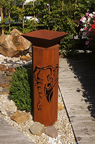 8-Eck Säule Elefant + Schale Classic Edelrost Rost Metall Gartendeko Garten Stele von JH-Metalldesign