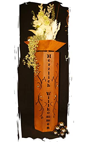 8-Eck Säule Herzlich Willkommen + Schale Classic Edelrost Rost Metall Gartendeko Garten Stele von JH-Metalldesign