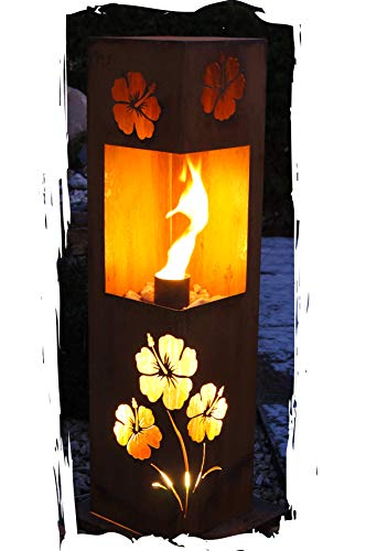 Feuersäule Hibiskus Edelrost Rost Metall Gartendeko Garten Stele Fackel Feuer Säule von JH-Metalldesign