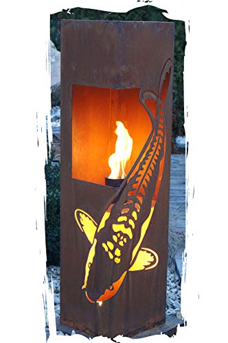 Feuersäule Koi Edelrost Rost Metall Gartendeko Garten Stele Fackel Feuer Säule von JH-Metalldesign