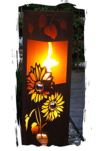 Feuersäule Sonnenblume Edelrost Rost Metall Gartendeko Garten Stele Fackel Feuer Säule von JH-Metalldesign