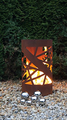 JH-Metalldesign Feuertonne Stripes Edelrost Säule Rost Feuerkorb Feuerschale von JH-Metalldesign