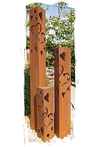 JH-Metalldesign Säulenset Herz Säule Set Edelrost Rost Romantik Gartendeko Garten Edelstahl - Kugel von JH-Metalldesign