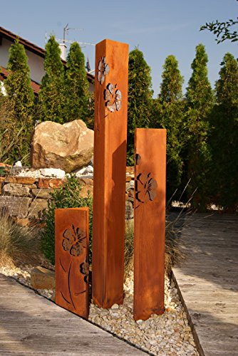 JH-Metalldesign Säulenset Hibiskus Edelrost Säule Set Rost Garten Dekoration Stele von JH-Metalldesign