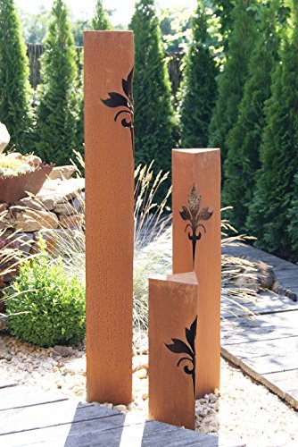 JH-Metalldesign Säulenset Lilie Edelrost Säule Set Rost Garten Dekoration Stele von JH-Metalldesign