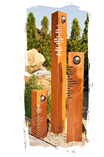JH-Metalldesign Säulenset Modern Säulen Set Edelrost mit Edelstahl - Kugeln Rost Garten Dekoration Stele von JH-Metalldesign