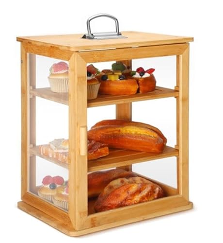 JHAISMAO 3-Tier Brotbox Für Küche Arbeitsplatte Gebäck -Vitrine -Hülle, Brothalter Holz Große Kapazität Brotaufbewahrung Behälter Breadbox Veranstalter Für Schalterecke(Size:33.5x25x40.5cm) von JHAISMAO