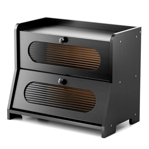 JHAISMAO Doppeldecker Bambus Brotkasten 2-layerer Brotbox Große Kapazität Brotaufbewahrung Für Küche Durchscheinend Fenster(Size:42x25x35cm) von JHAISMAO