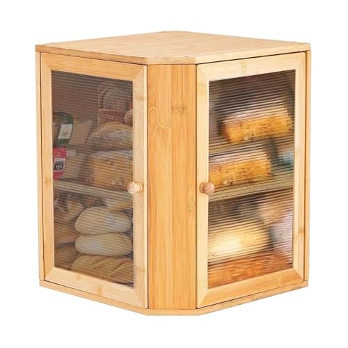 JHAISMAO Großes Doppel Brotkasten, 2-Tier Brotbehälter Bambus Brotbehälter Für Küche Schalter, Mit Dual Carred Acryltüren, Für Küche Essen Lagerung, Natürlich(Size:30x33x44cm) von JHAISMAO