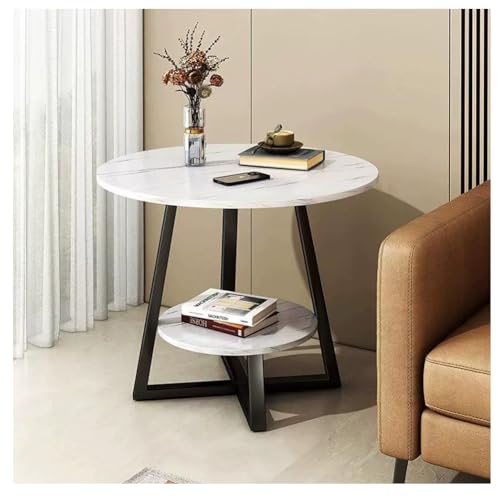 JHAISMAO Kleiner Beistelltisch Weiß Marmoroberteil Schwarz Metall Base Modern 2-Tier Runden Endtabelle Für Wohnzimmer Schlafzimmer Oder Eingang(Size:40X40X55cm,Color:weiß) von JHAISMAO
