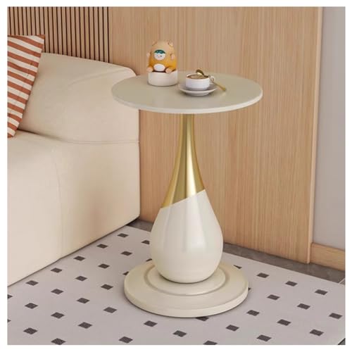 JHAISMAO Moderner Runder Beistelltisch Mit Goldener Sockelbasis, MDF -Metall -top, Akzent -endtisch Kleine Räume Für Wohnzimmer Akzenttische(Color:weiß) von JHAISMAO