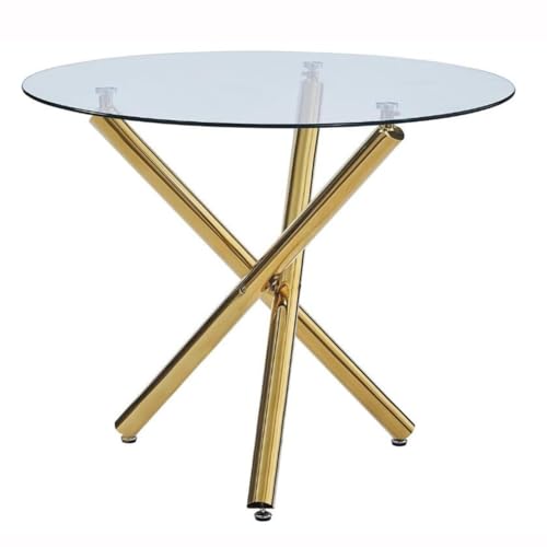 JHAISMAO Rund Esstisch Tisch Mit Gehärteter Glasplatte Modern Küchentisch Glas Tee Kaffee Abendessen Tisch Büro Klein Esszimmertisch Mit Chromfüßen(Size:80cm(31.2")) von JHAISMAO