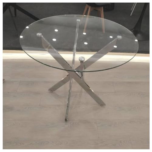 JHAISMAO Runden Temperiertes Glas Esstisch Modern Küchentisch Moderner Couchtisch Mit Silber Röhrenbeine Zum Esszimmer(Size:90x90x75cm,Color:m) von JHAISMAO
