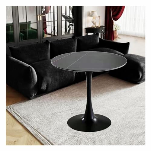 JHAISMAO Tulpe Rund Modern Esstisch Granitplatte Mit Metallsockel Für Küche Und Esszimmer Couchtisch Freizeit-Endtisch(Size:60cm,Color:Schwarz) von JHAISMAO