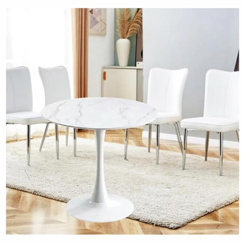 JHAISMAO Tulpe Rund Modern Esstisch Granitplatte Mit Metallsockel Für Küche Und Esszimmer Couchtisch Freizeit-Endtisch(Size:80cm,Color:Weiß) von JHAISMAO