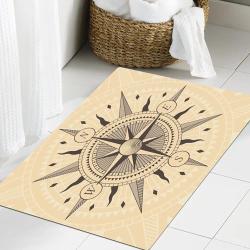 JHAOUNUK Weich Badezimmerteppich 40x60cm,Vektor-Oldstyle-Windrose-Kompass,rutschfest waschbar Badematte Flauschige Badteppich Saugfähig Badvorleger Duschvorleger von JHAOUNUK