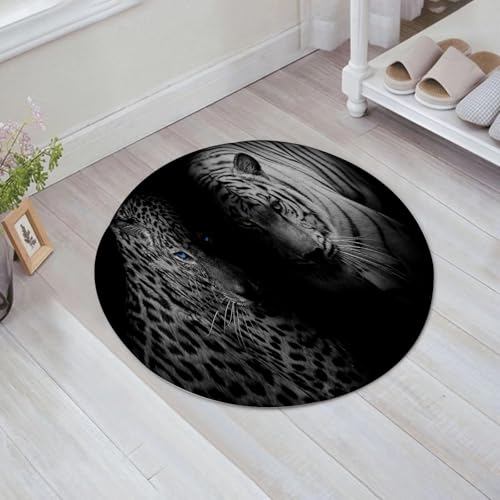 JHAOUNUK Schnell trocknende Badezimmermatte, saugfähige Bodenmatte für Zuhause, rutschfeste Gummi-Unterseite, leicht zu reinigen, Badezimmer-Duschmatte, Leopard gegen Tiger, Portraits von zwei großen von JHAOUNUK