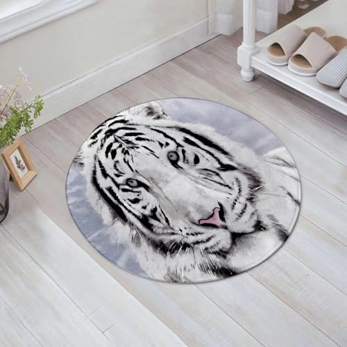 JHAOUNUK Schnell trocknende Badezimmermatte, saugfähige Bodenmatte für Zuhause, rutschfeste Gummi-Unterseite, leicht zu reinigen, Badezimmer-Duschmatte, Porträt eines schönen weißen Tigers isoliert von JHAOUNUK