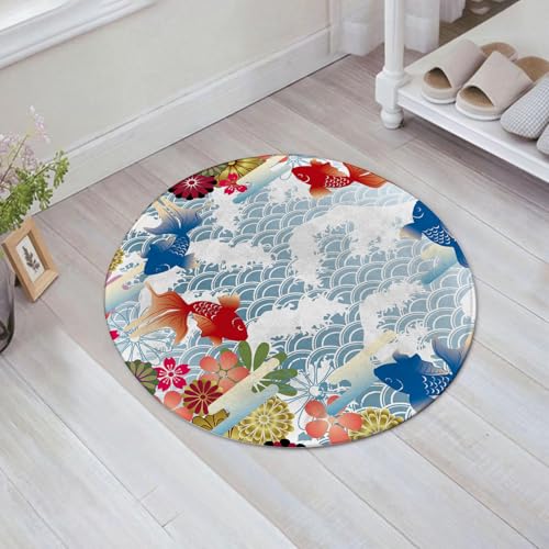 JHAOUNUK Schnell trocknende Badezimmermatte, saugfähige Bodenmatte für Zuhause, rutschfeste Gummi-Unterseite, leicht zu reinigen, Badezimmer-Duschmatte, japanischer Stil, Retro-Hintergrund, 61 x 61 cm von JHAOUNUK