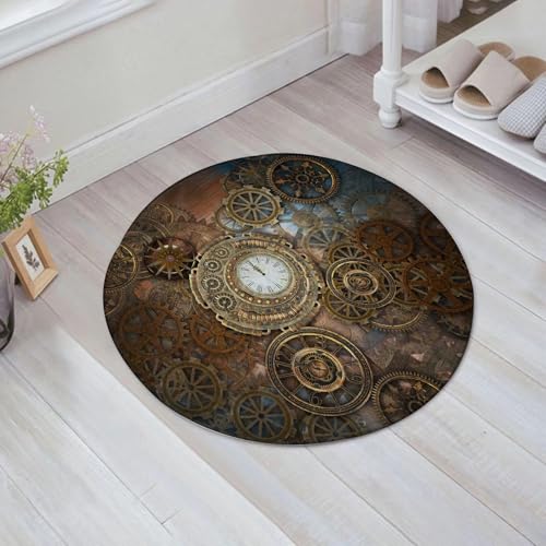 JHAOUNUK Schnell trocknende Badezimmermatte, saugfähige Bodenmatte für Zuhause, rutschfeste Gummi-Unterseite, leicht zu reinigen, Badezimmer-Duschmatte, rostiger Steampunk-Hintergrund mit Uhr und von JHAOUNUK