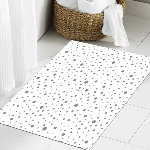 JHAOUNUK Weich Badezimmerteppich 40x60cm,Grau und Weiß, schlichtes gepunktetes Dalmatiner-Muster im Retro-Stil m,rutschfest waschbar Badematte Flauschige Badteppich Saugfähig Badvorleger Duschvorleger von JHAOUNUK
