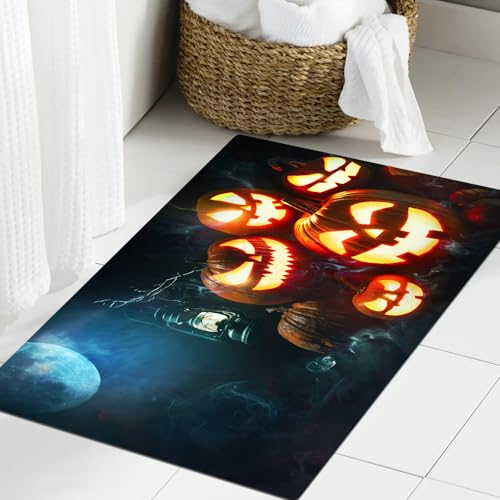 JHAOUNUK Weich Badezimmerteppich 40x60cm,Halloween-Kürbiskopf-Jack-Laterne mit brennenden Kerzen im unheimlichen,rutschfest waschbar Badematte Flauschige Badteppich Saugfähig Badvorleger Duschvorleger JHAOUNUK Weich Badezimmerteppich 40x60cm,Halloween-Kürbiskopf-Jack-Laterne mit brennenden Kerzen im unheimlichen,rutschfest waschbar Badematte Flauschige Badteppich Saugfähig Badvorleger Duschvorleger von JHAOUNUK